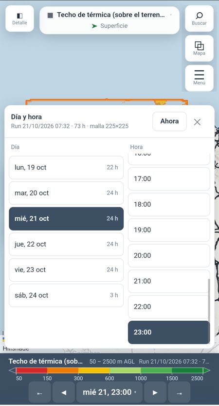 El panel Día y hora en el móvil