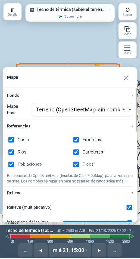 El panel Mapa en el móvil